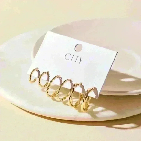 Set of Chunky Twisted Wire Hoop Earrings - Picture 2 of 4